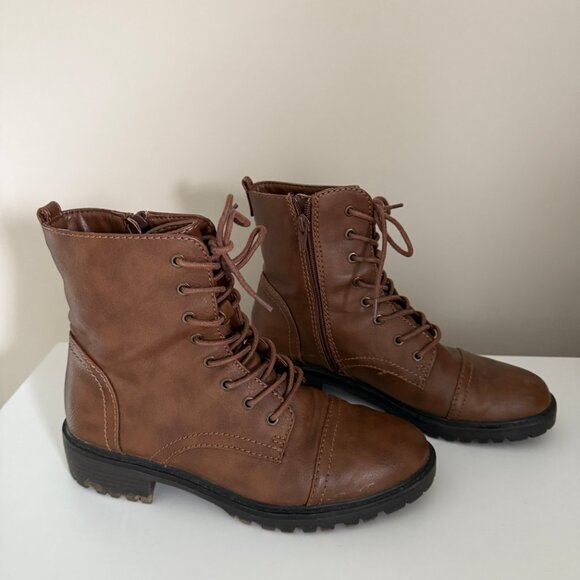 Universal Thread Dark Cognac Brown Combat Boots - Picture 3 of 8
